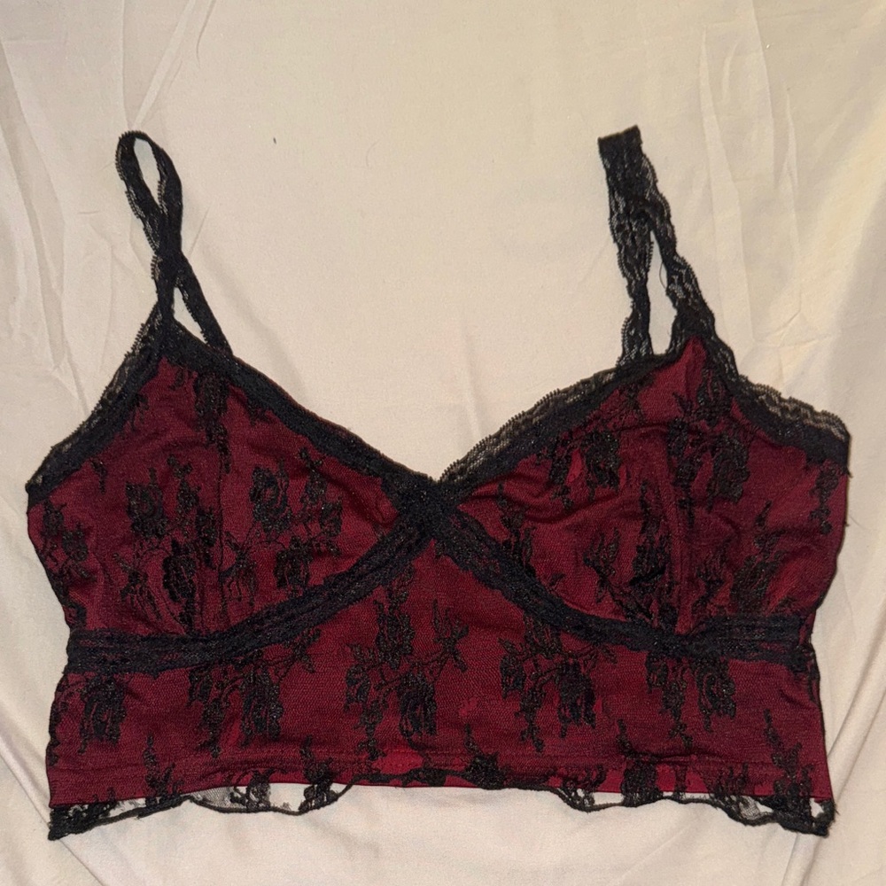 Lace Trim Burgundy Bralette Top